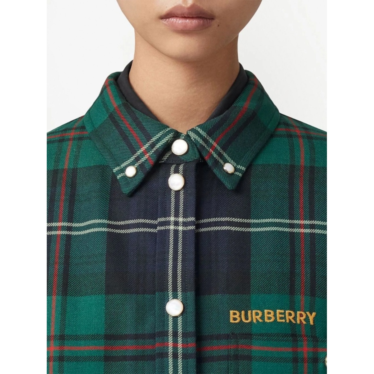 logo-embroidered check overshirt - Img 5