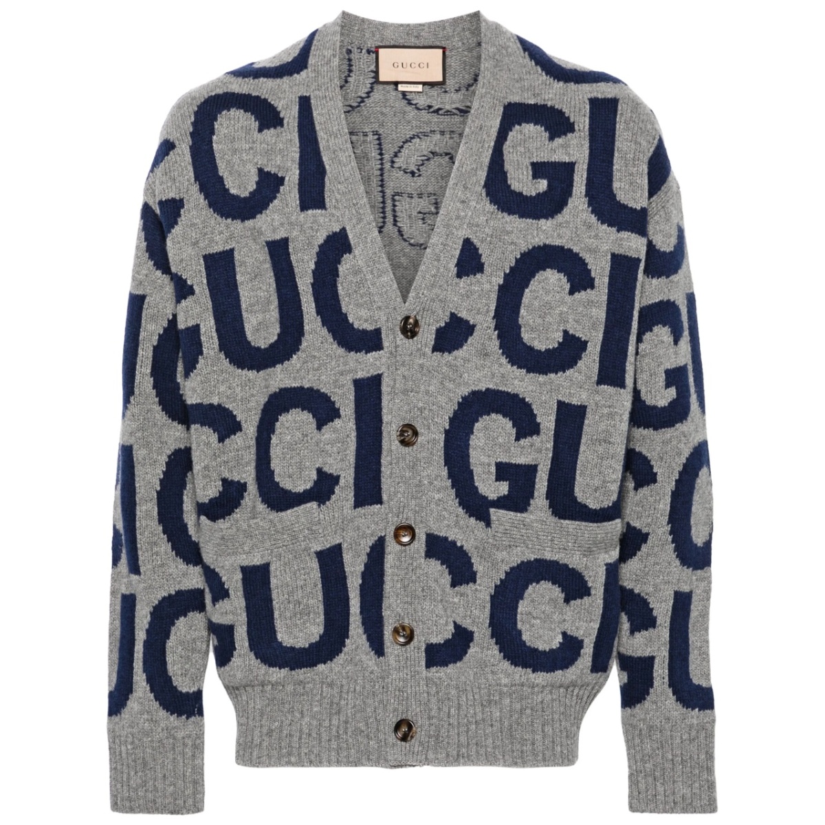 logo-intarsia wool cardigan