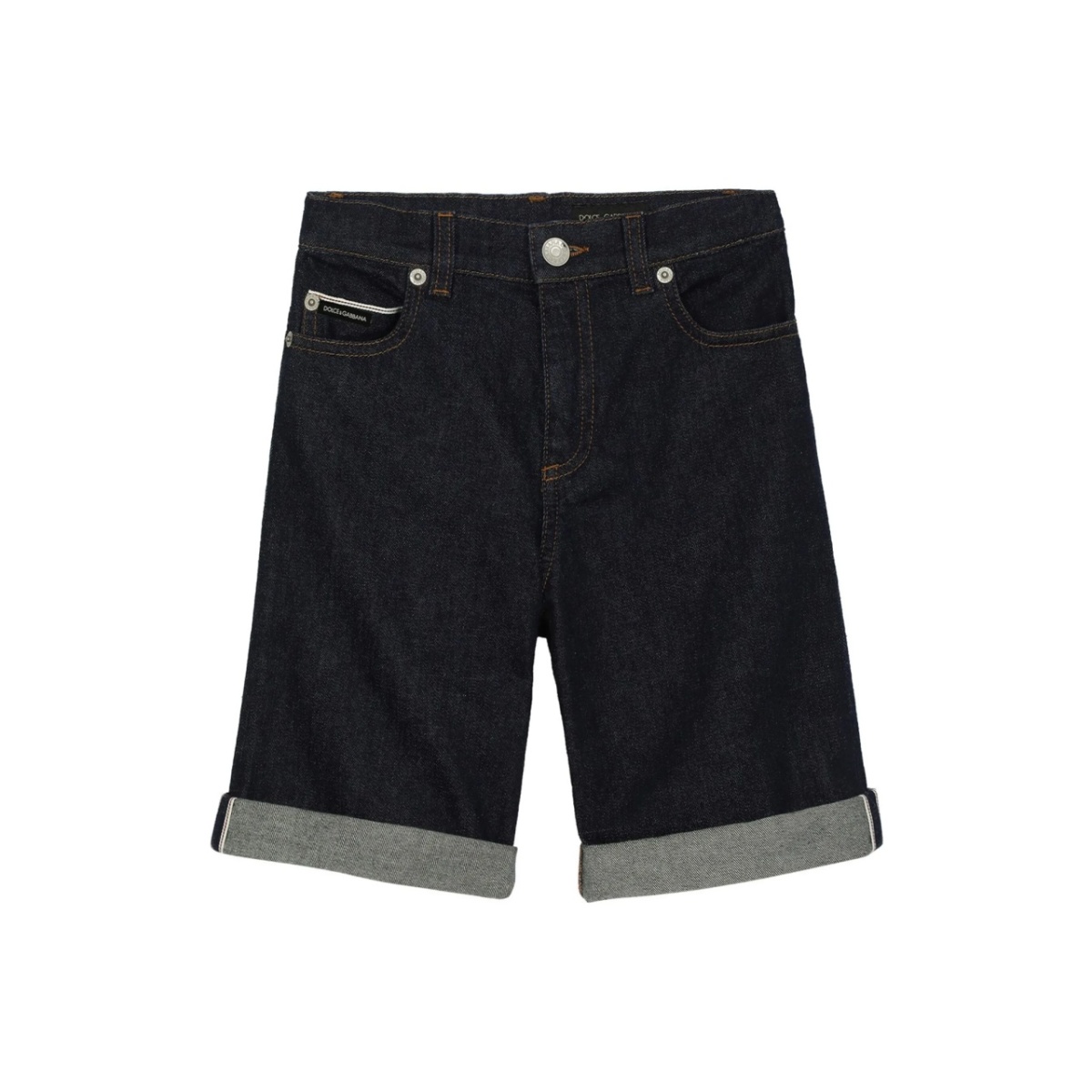 logo-patch denim Bermuda shorts