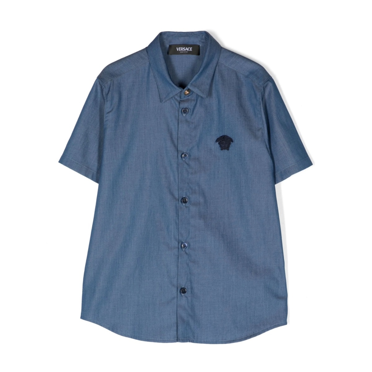 Medusa Head-patch chambray denim shirt