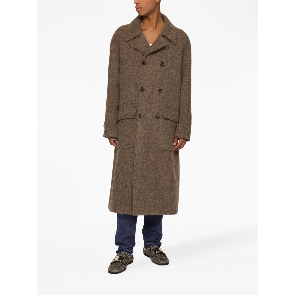 mélange-effect double-breasted coat - Img 3