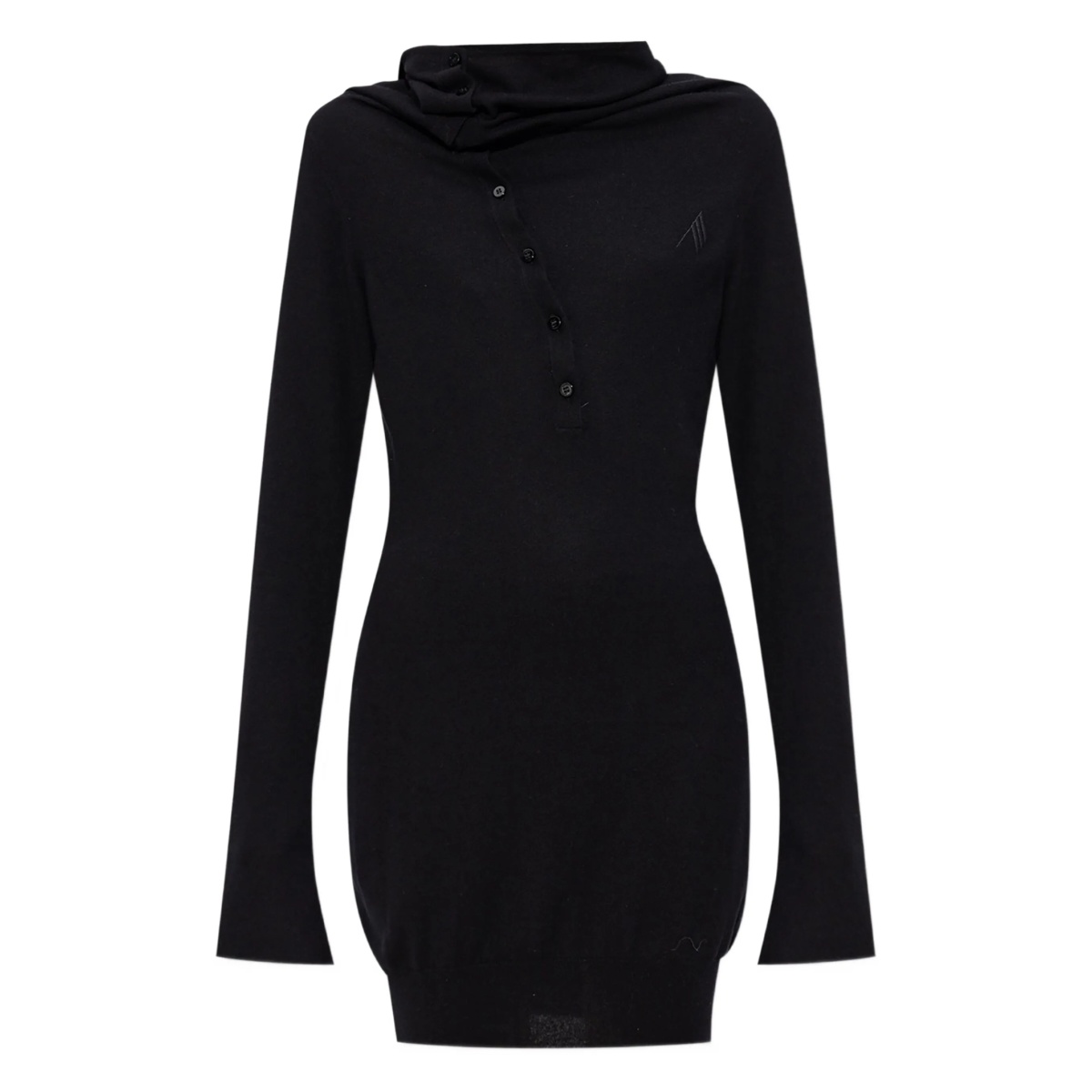 mock-neck button-up mini dress