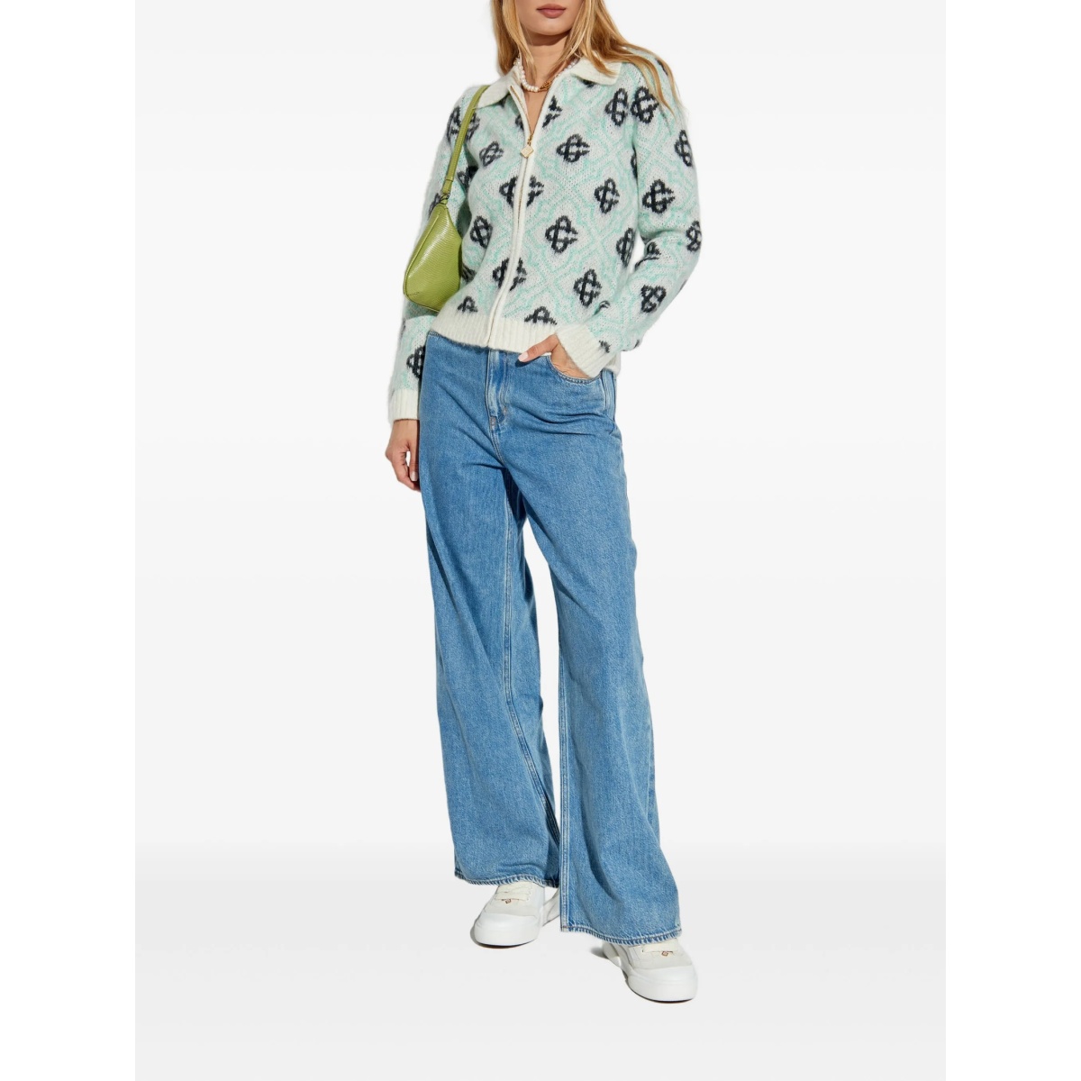 monogram-pattern zip-up cardigan