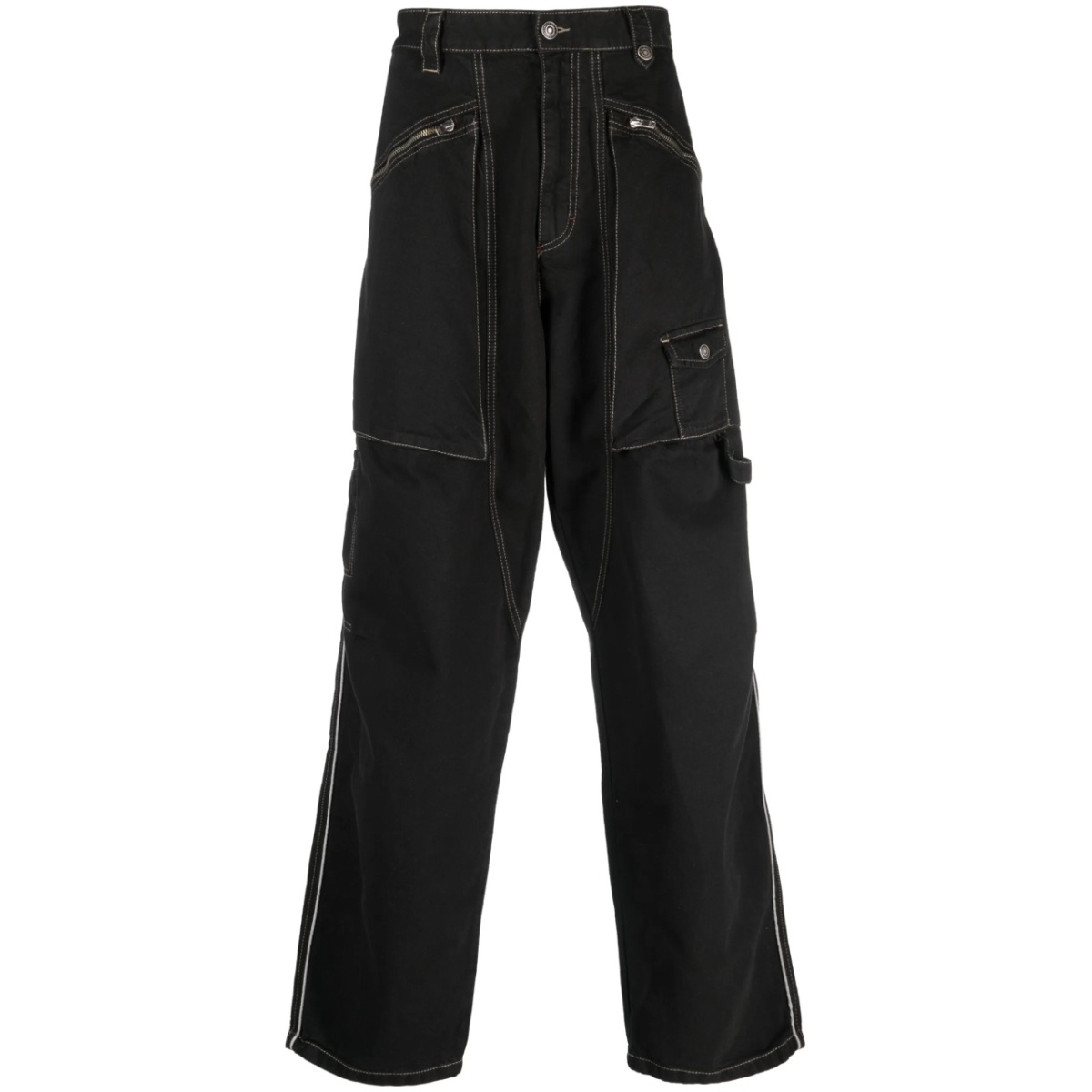 multiple-pockets wide-leg trousers
