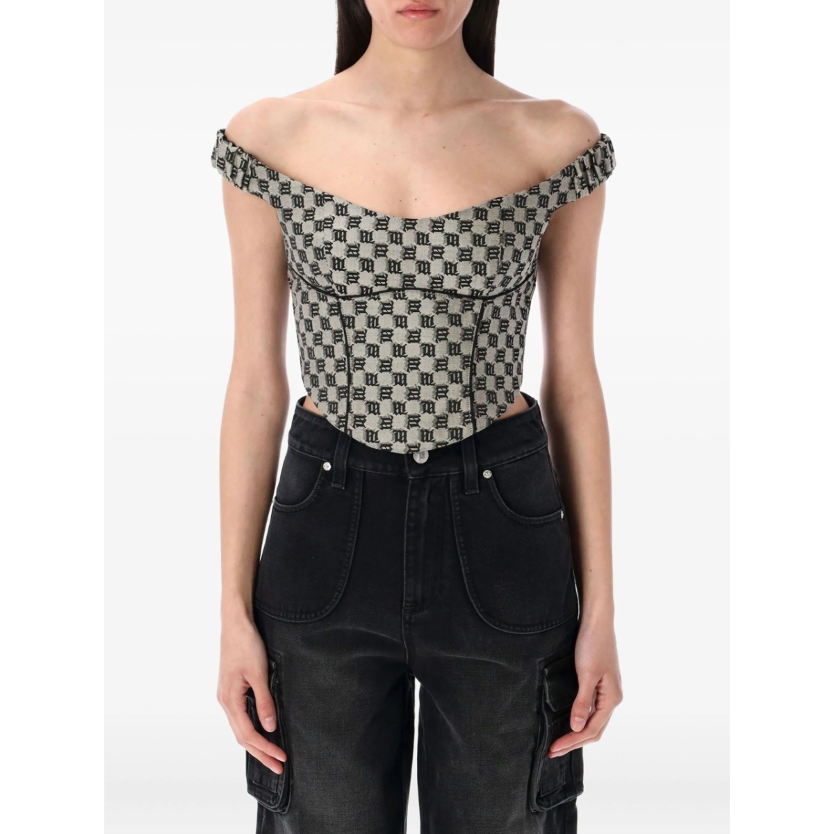off-shoulder logo-print top