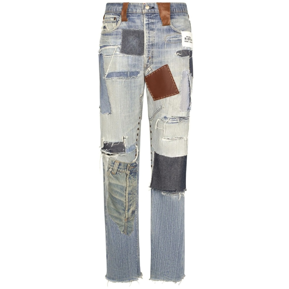 patchwork-denim straight-leg jeans