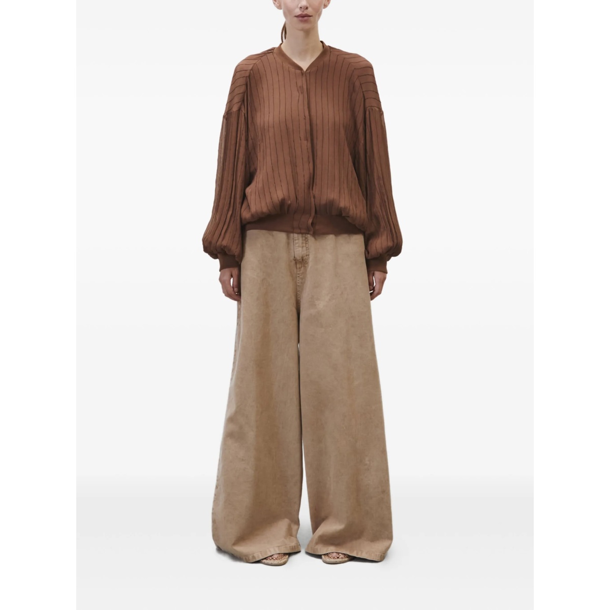pinstripe balloon-sleeve jacket - Img 2