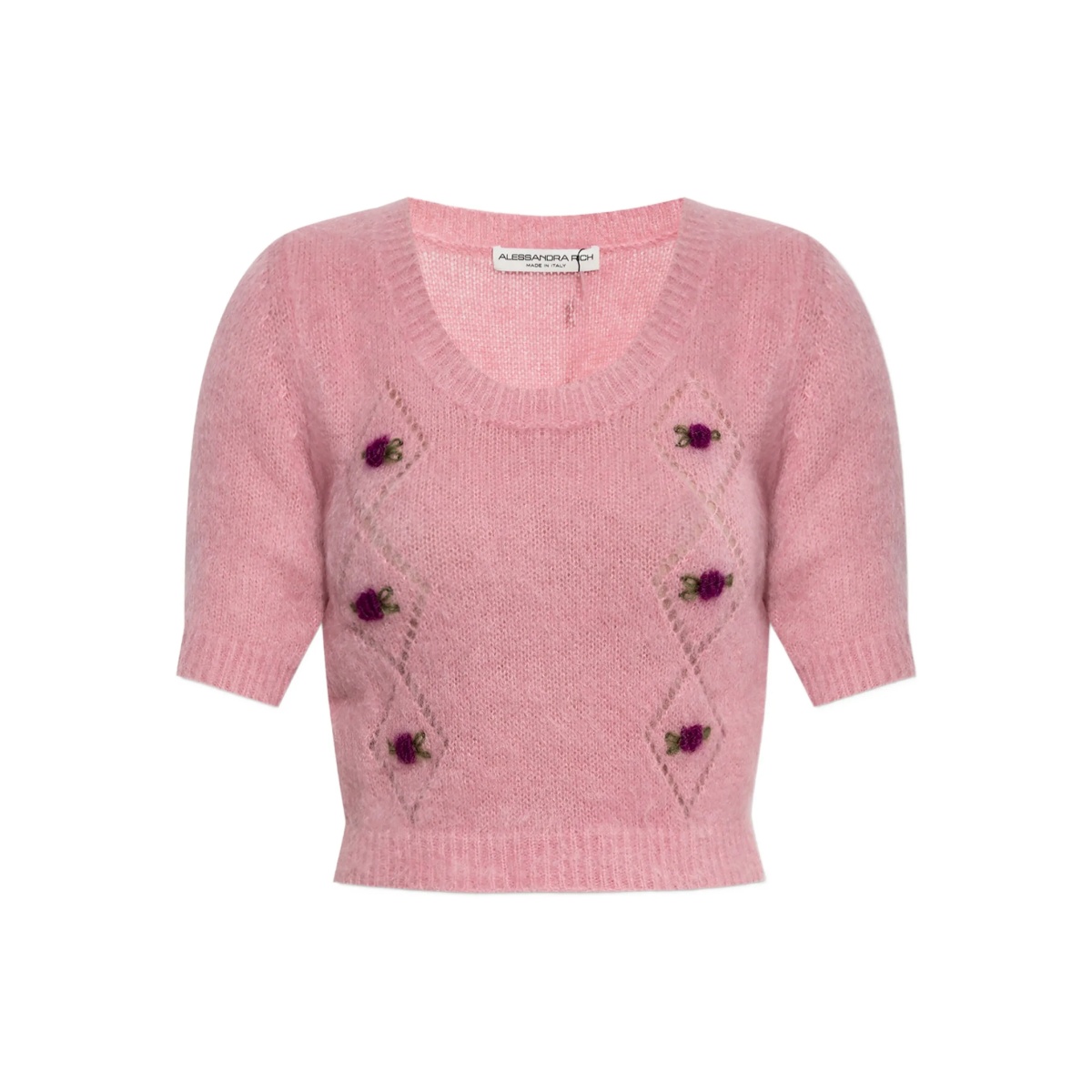 rose-embellished short-sleeved T-shirt