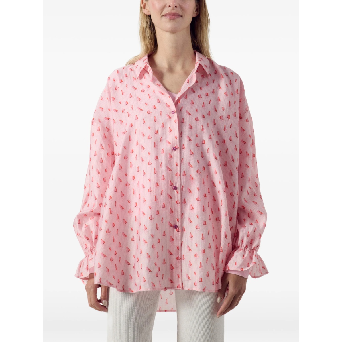 sailboat-print ruffled shirt - Img 3
