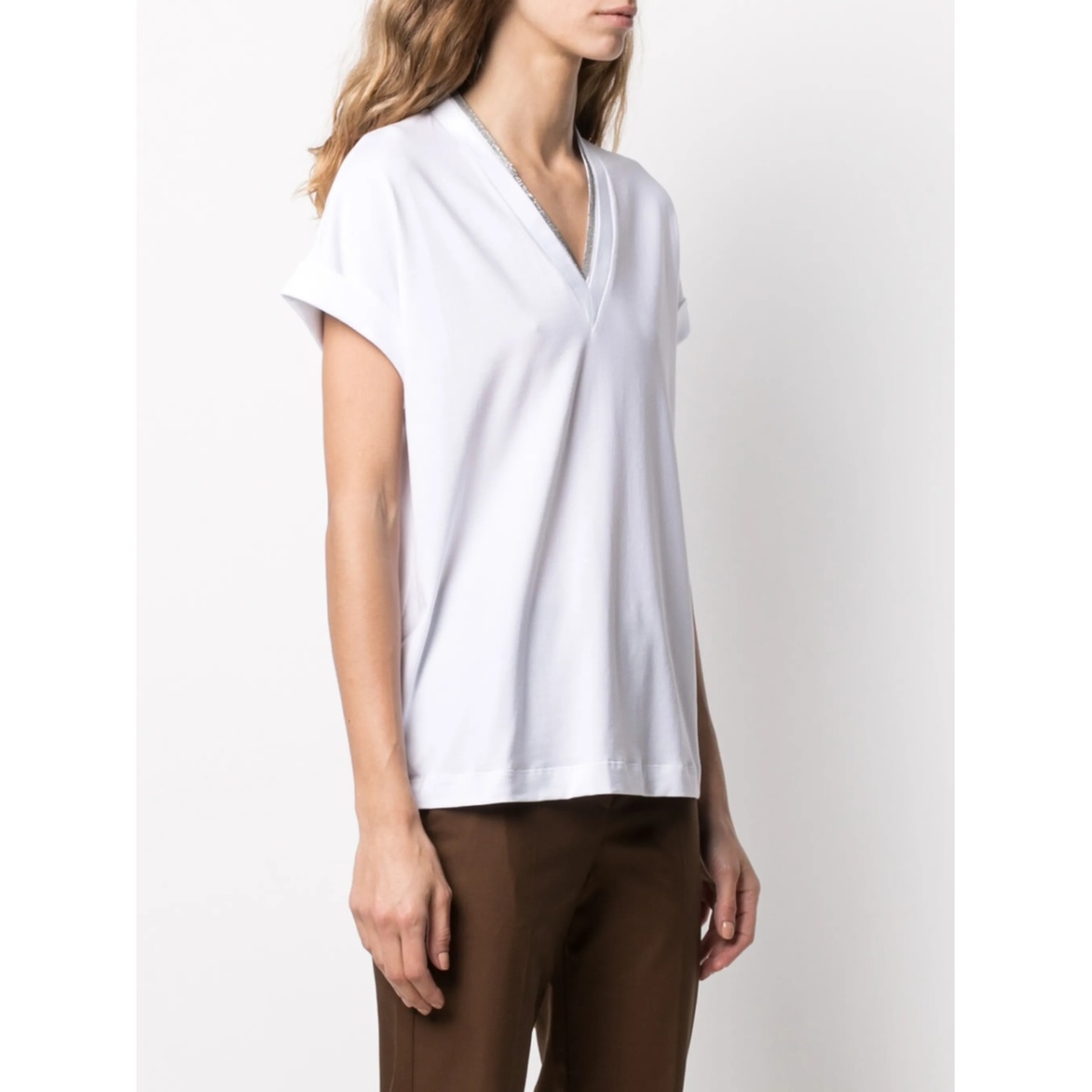 silvery trim V-neck T-shirt - Img 3