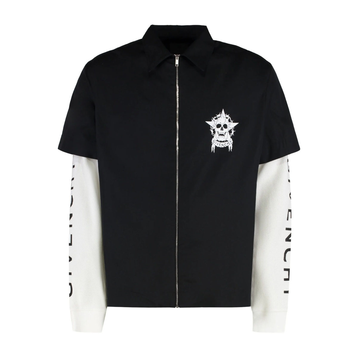 skull-print zip-up overshirt