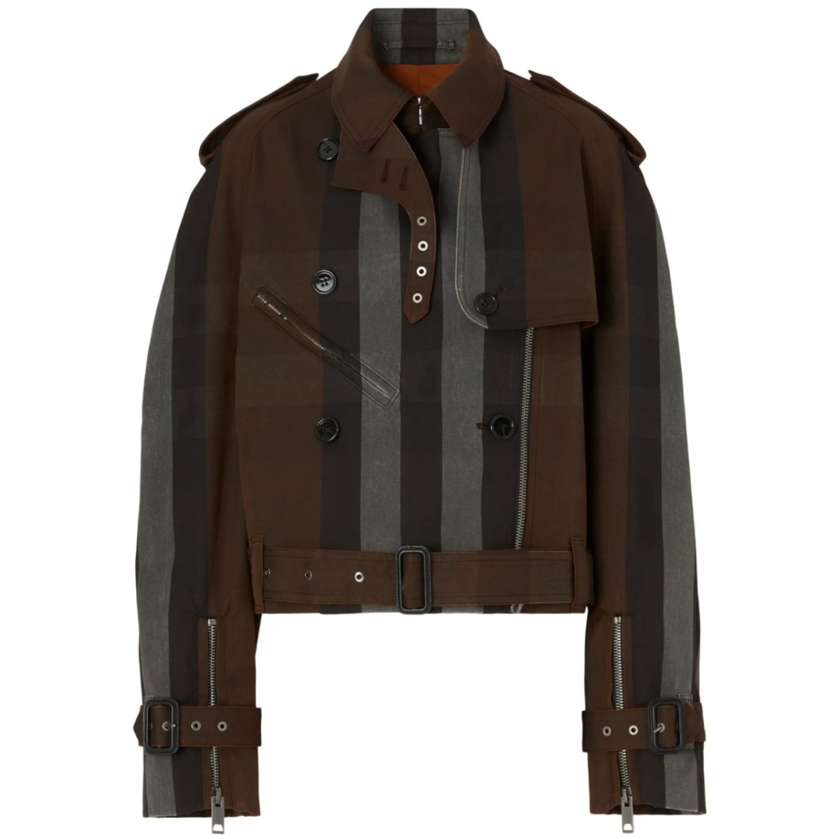 stripe-pattern cotton biker jacket
