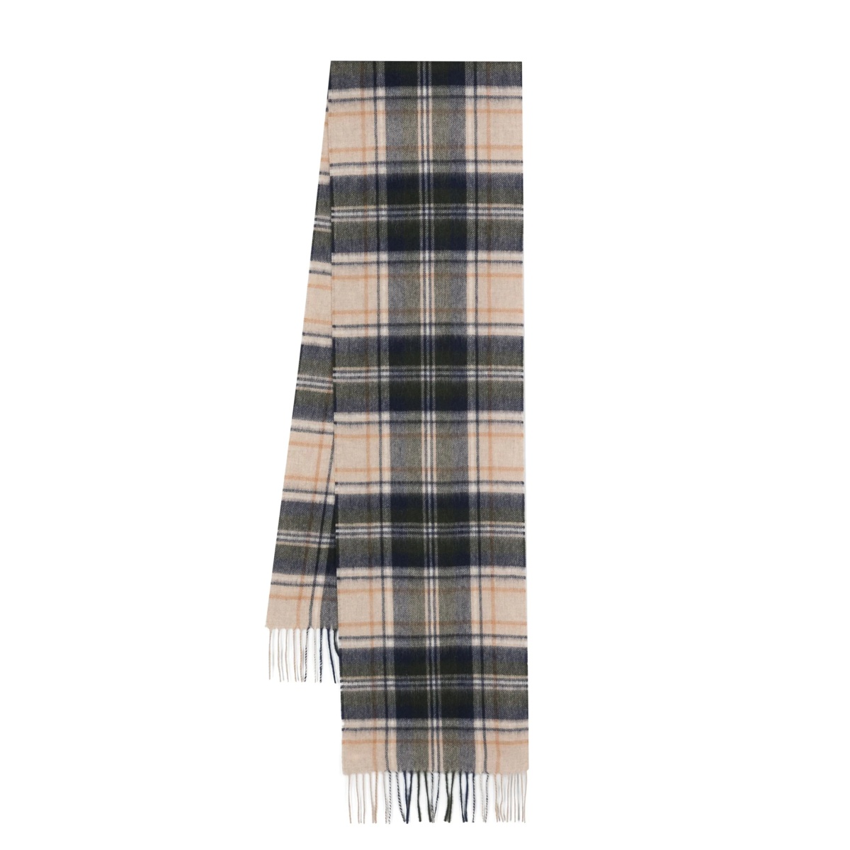 tartan-pattern fringed scarf