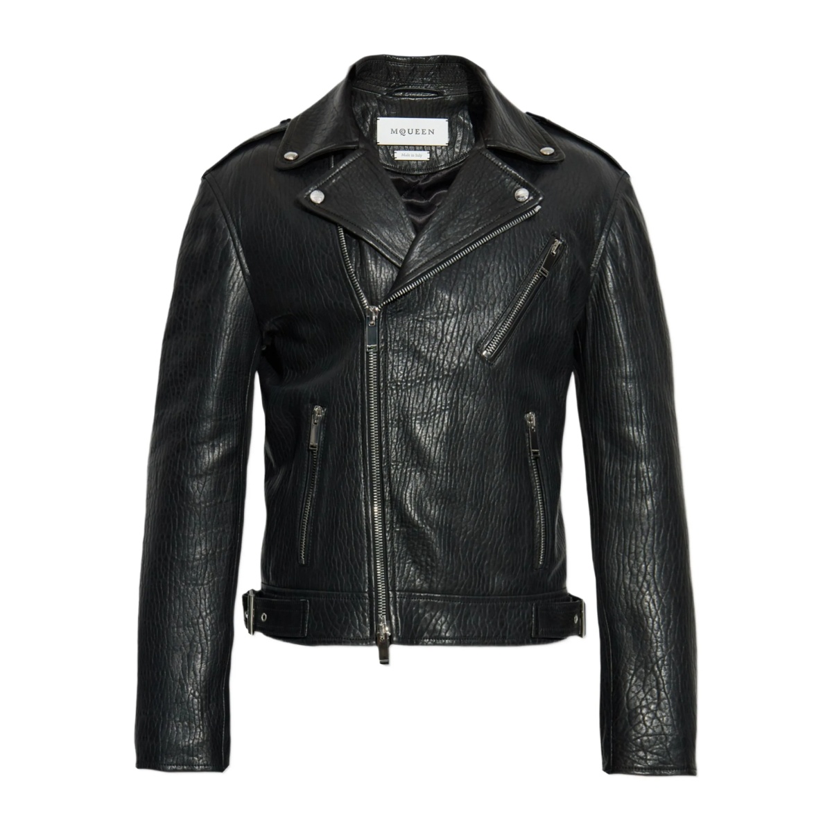 textured leather biker jacket