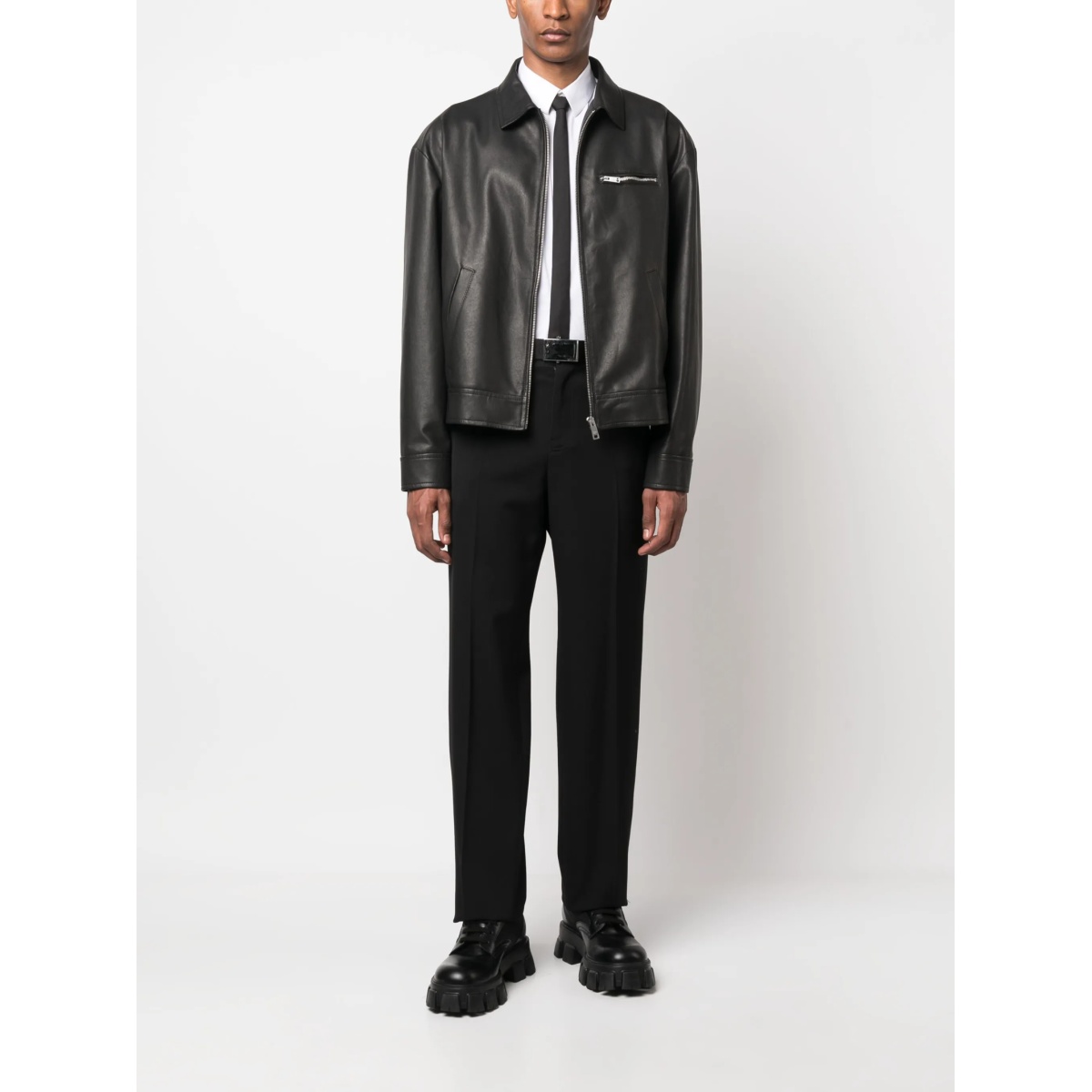 triangle-logo leather bomber jacket - Img 2