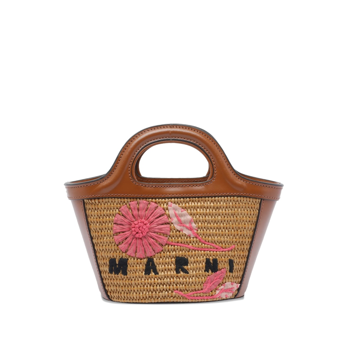 Tropicalia floral-embroidered woven clutch bag