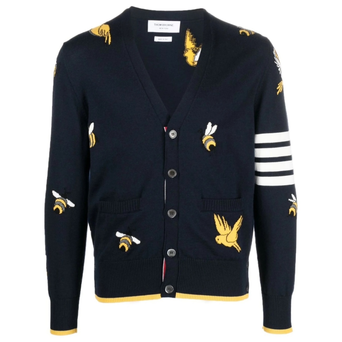 4-Bar stripe intarsia-patterned cardigan