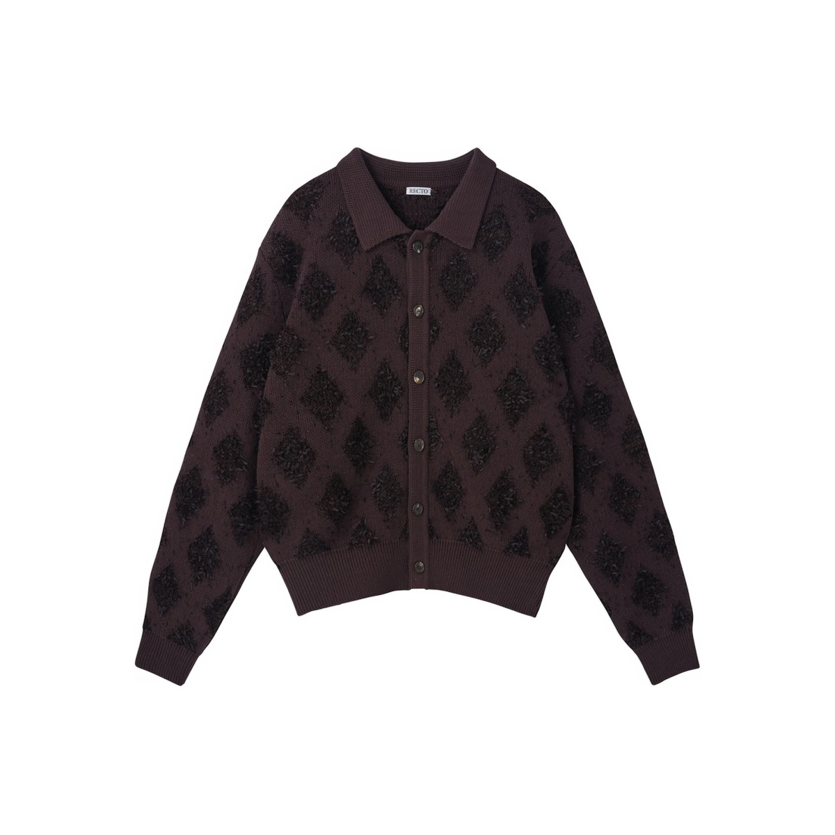 argyle-pattern polo cardigan