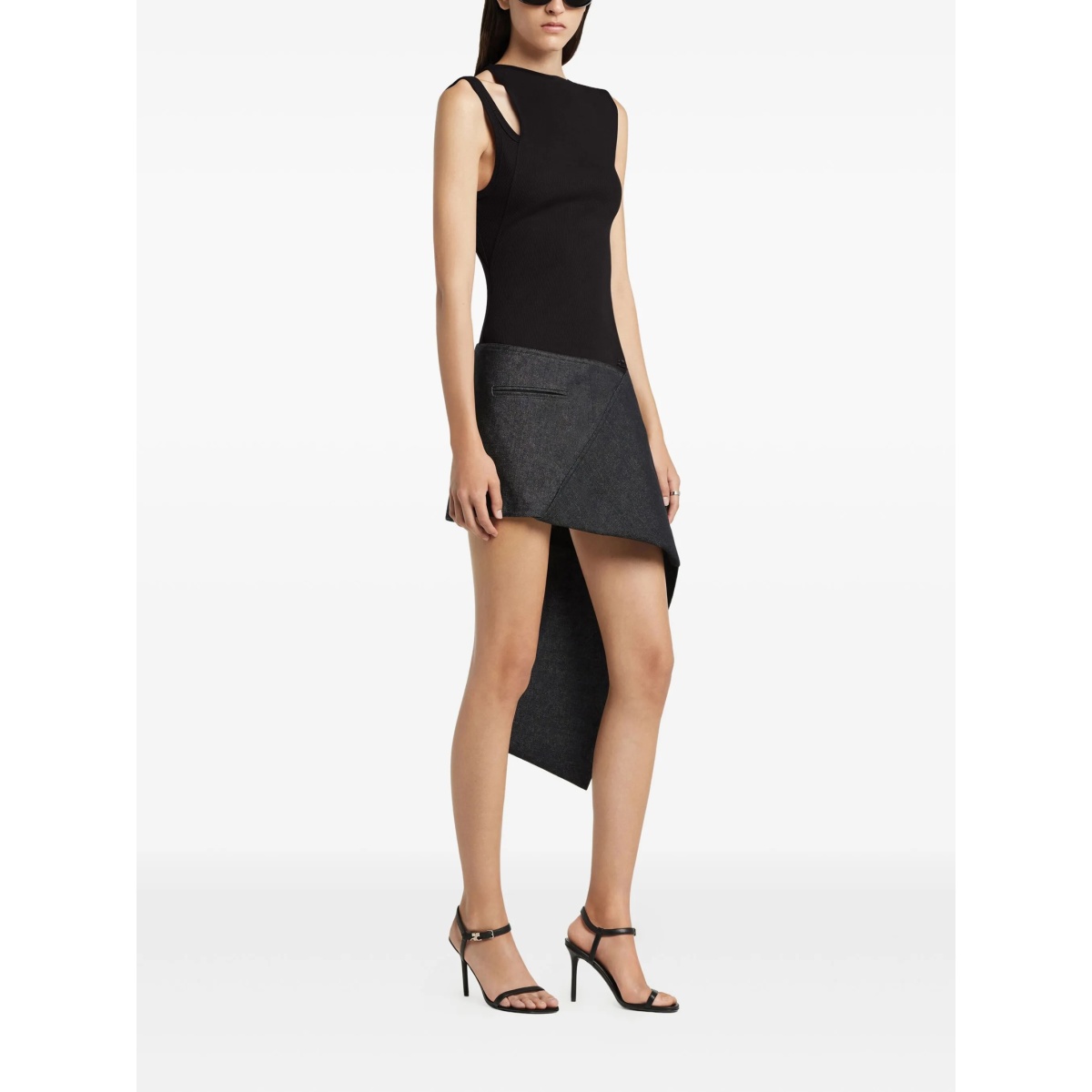 asymmetric-neckline ribbed top - Img 4