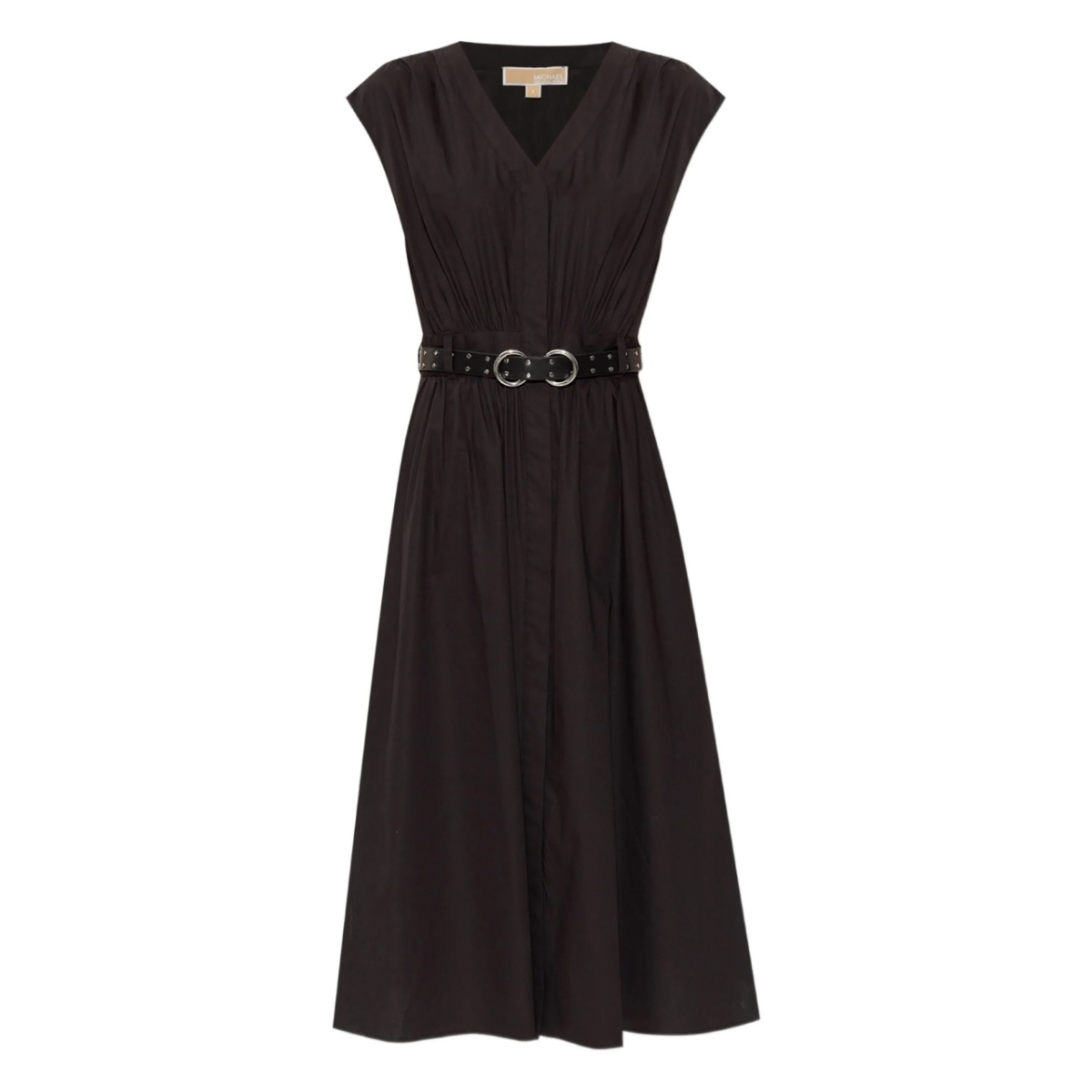 belted poplin midi dress