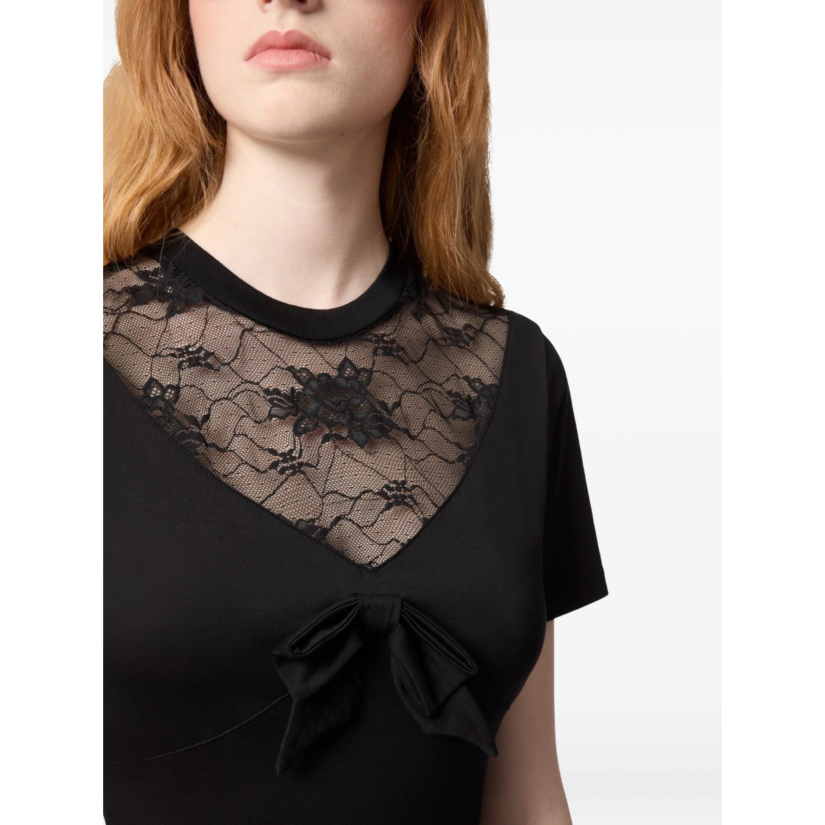 bow lace-inserts short-sleeves T-shirt - Img 5