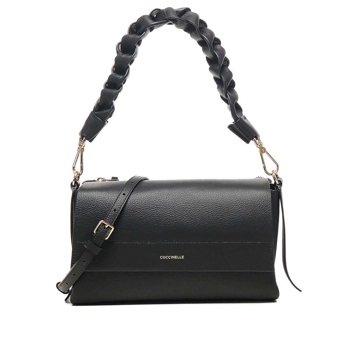 braided-handle leather shoulder bag
