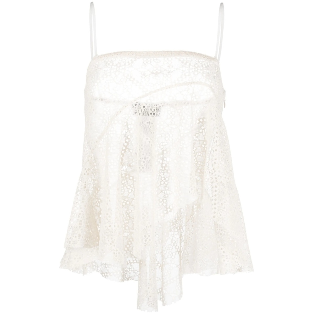 broderie-anglaise draped strapless top