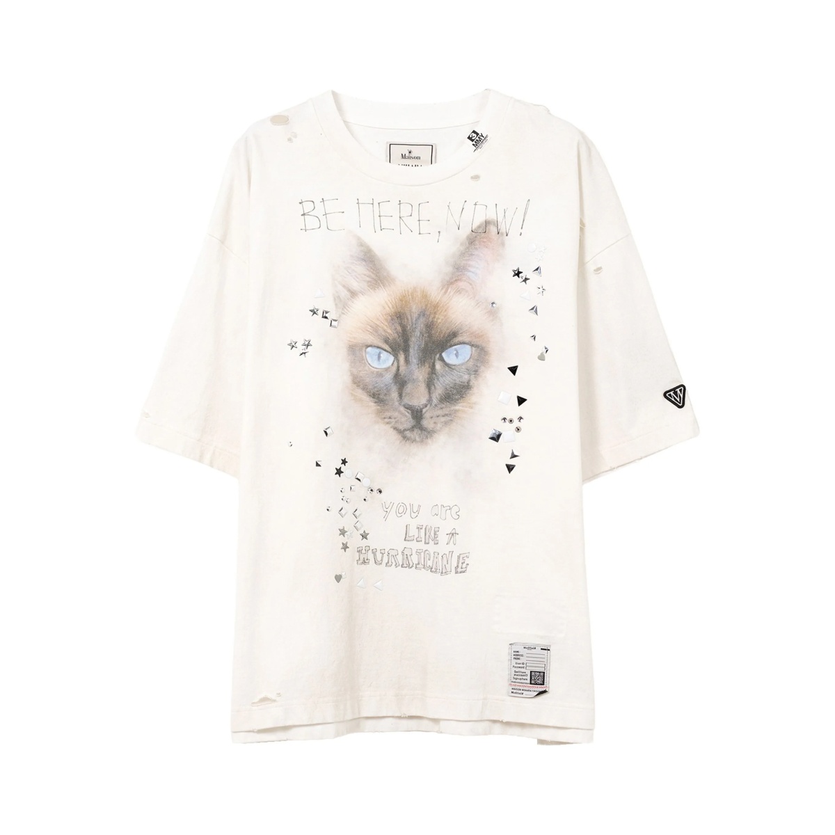 cat-print distressed T-shirt