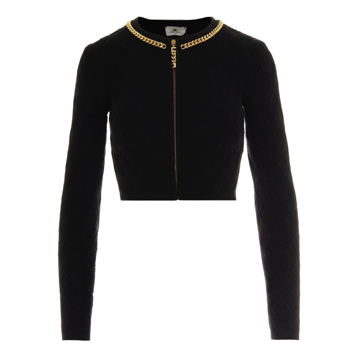 chain-trim diamond-pattern cardigan