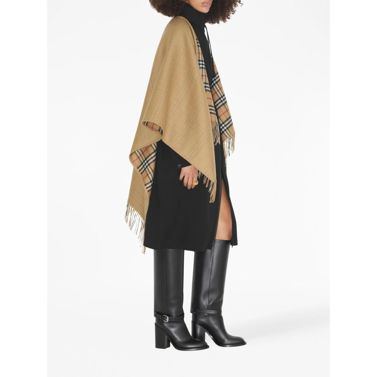 check-pattern reversible wool cape - Img 3
