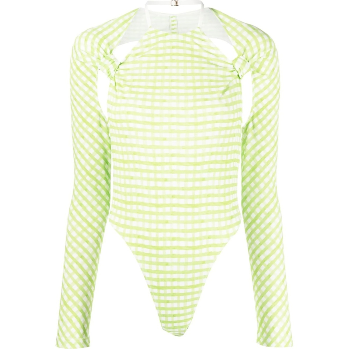 check-print cut-out bodysuit