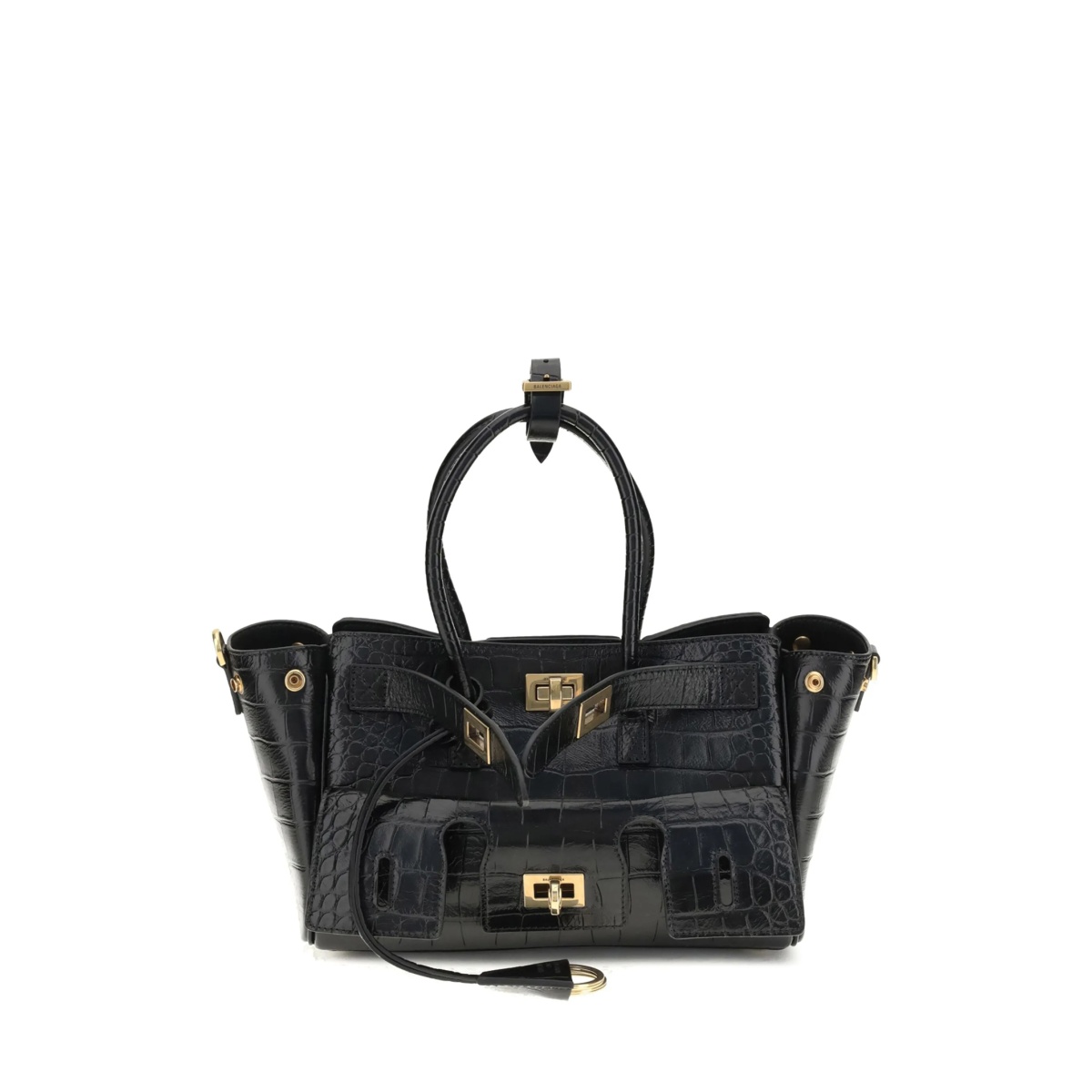 crocodile-effect top-handle shoulder bag