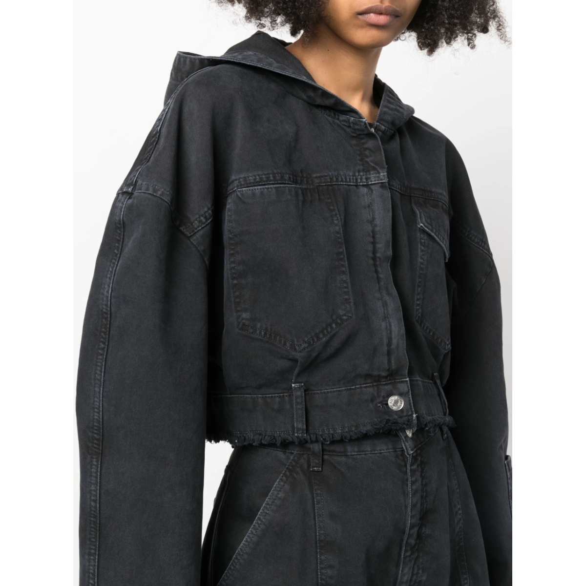 cropped denim hooded jacket - Img 5