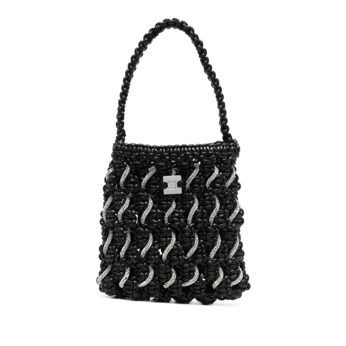 crystal-detail woven tote bag