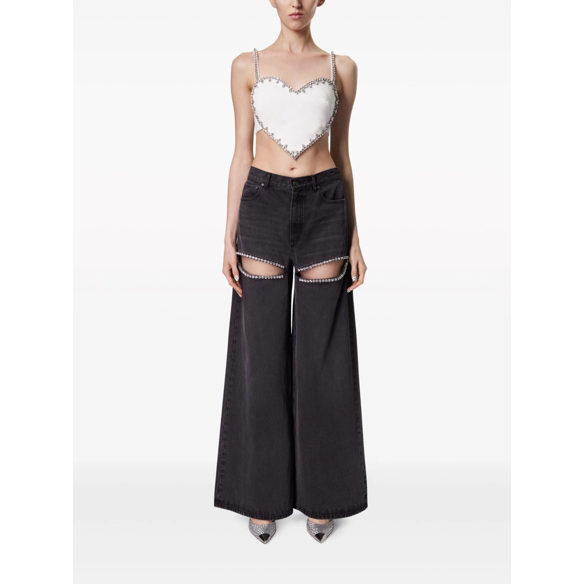 crystal-embellished high-rise wide-leg jeans - Img 3
