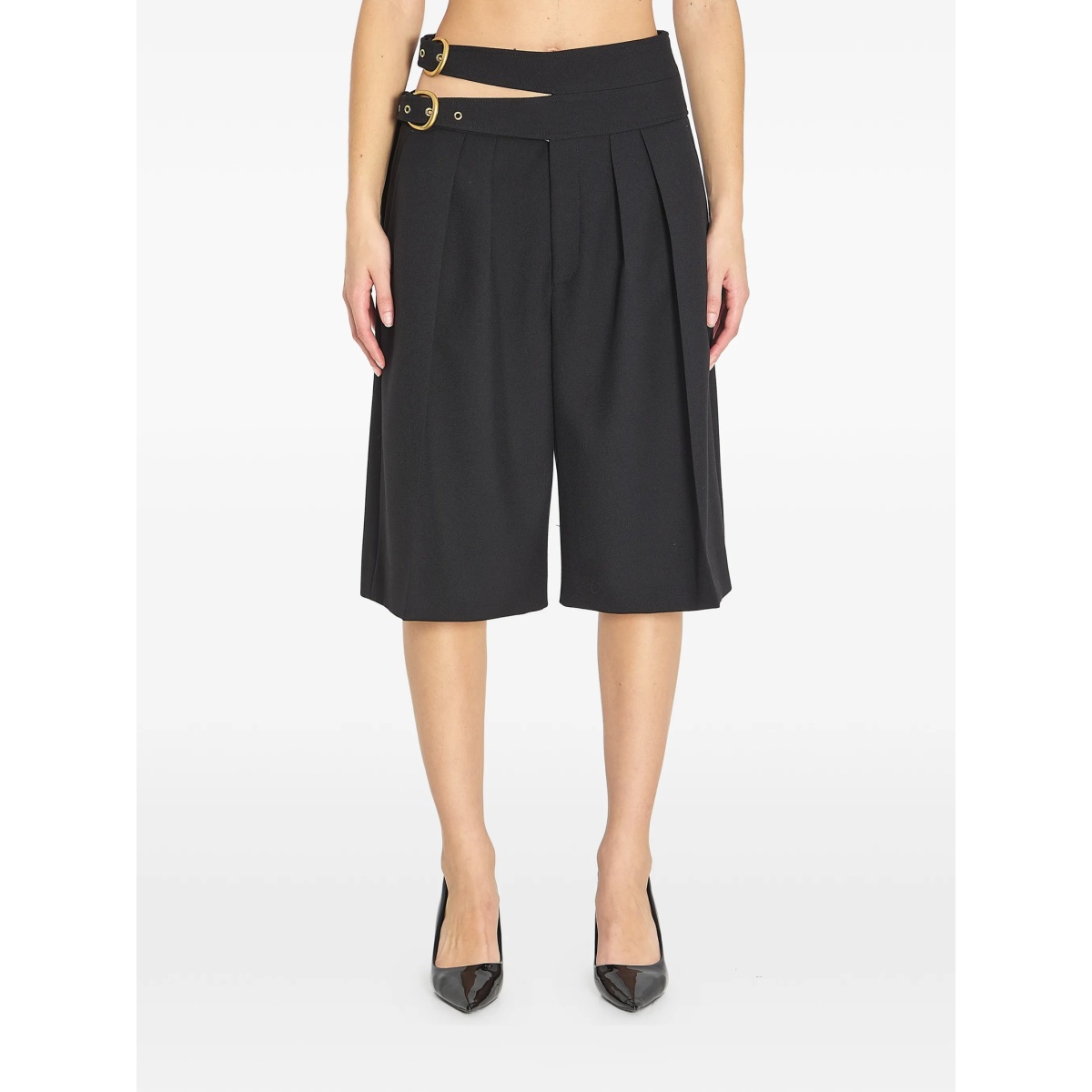 double-belt pleated shorts - Img 2