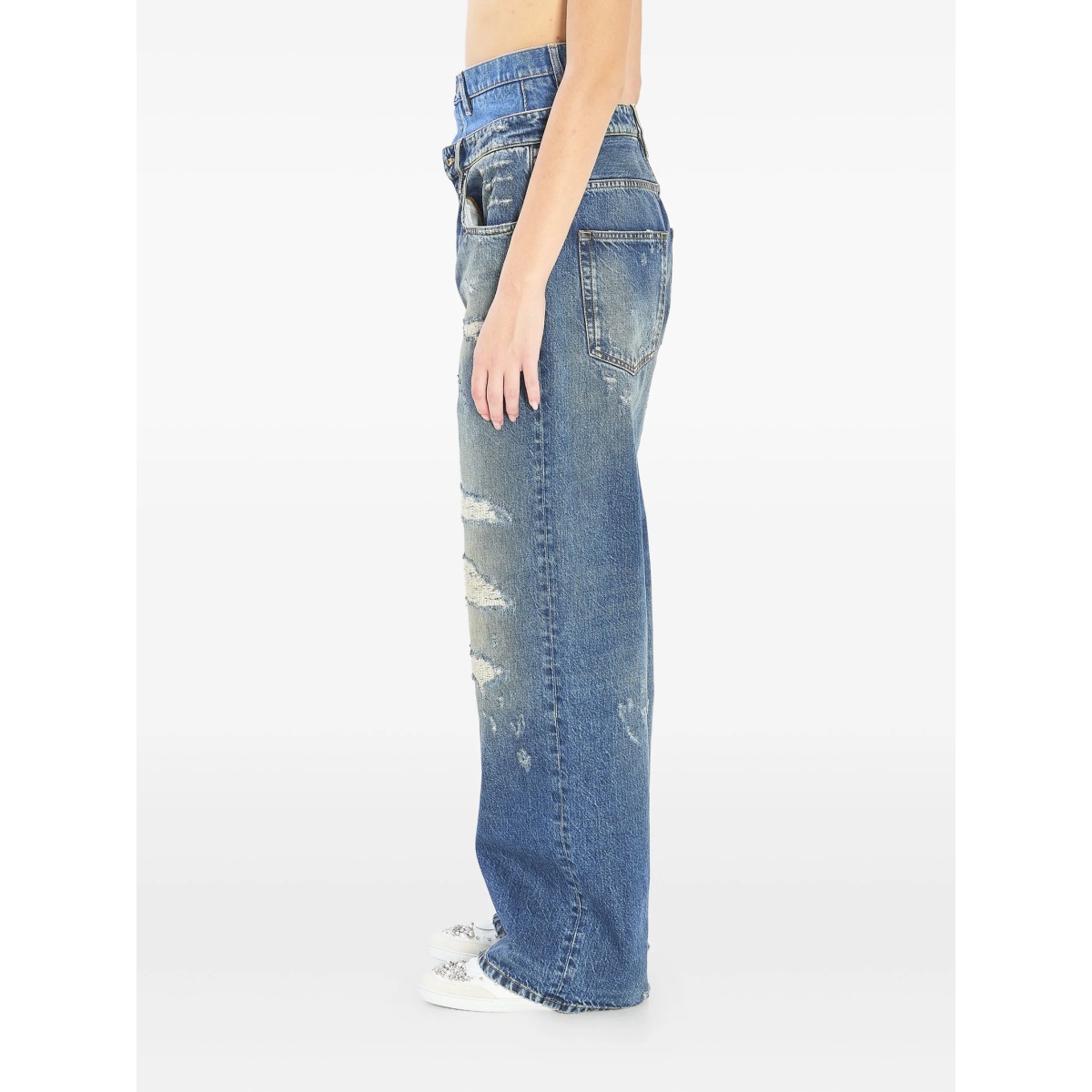 double-waist distressed jeans - Img 2