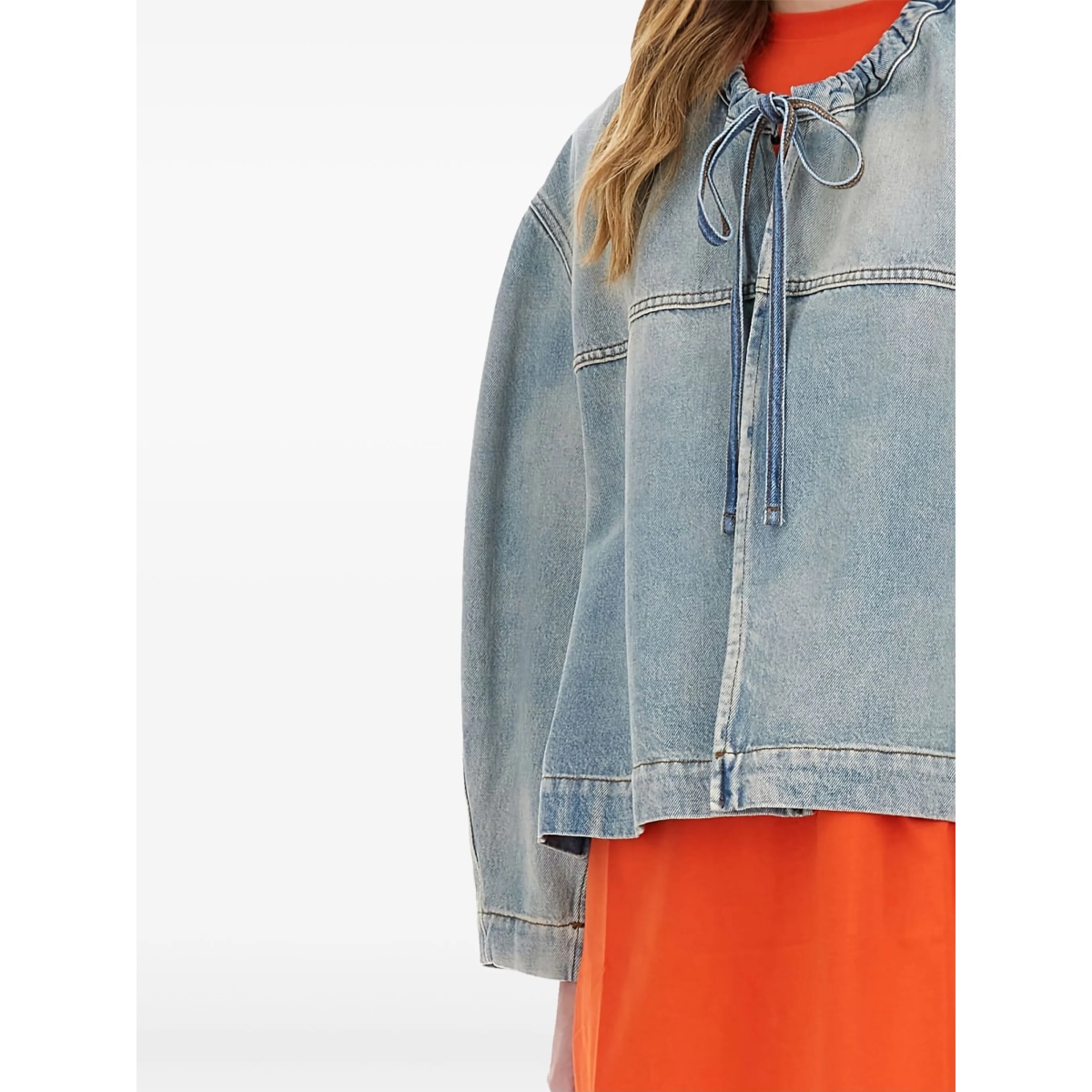drawstring-collar denim jacket - Img 4