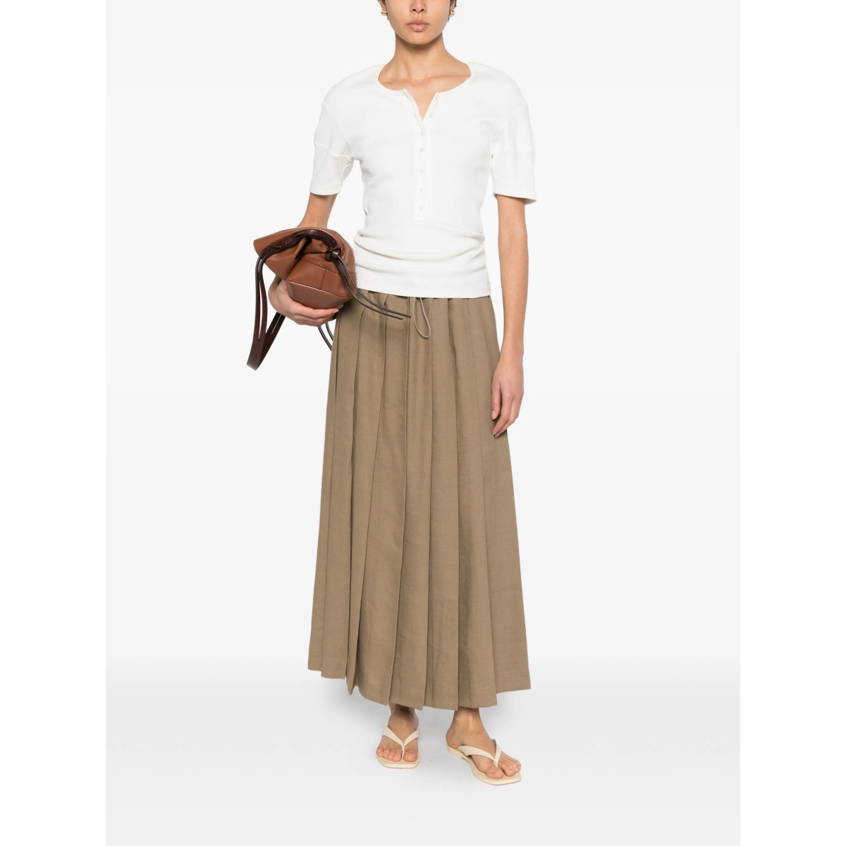 drawstring-fastening pleated midi skirt - Img 2