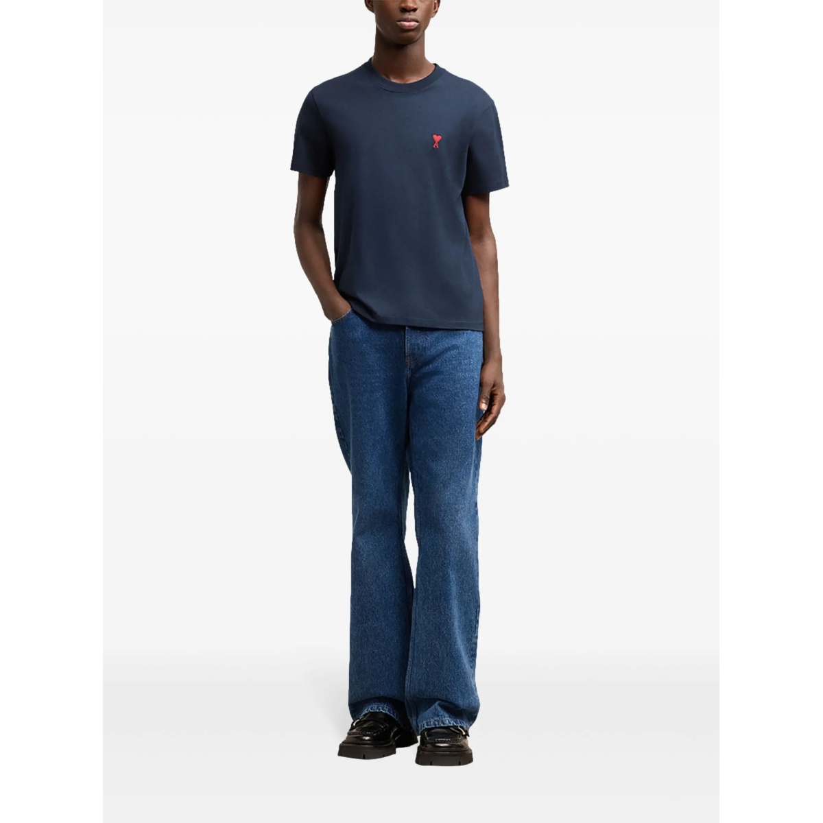 embroidered logo ribbed neck t-shirt - Img 2