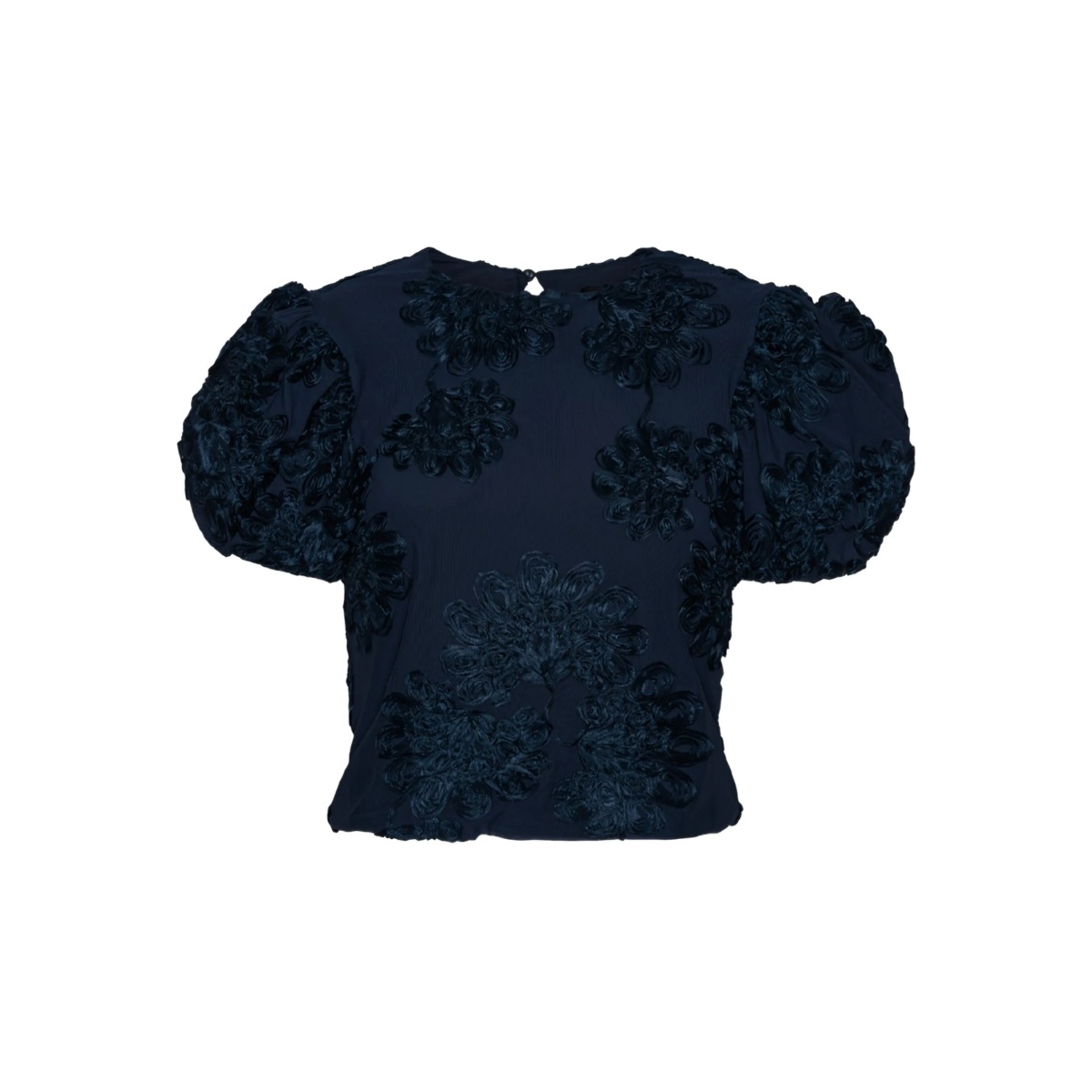 floral-embellished puff-sleeve top