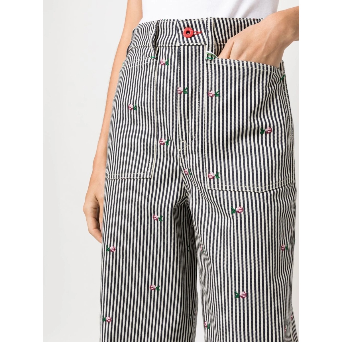floral embroidered striped cropped jeans - Img 5
