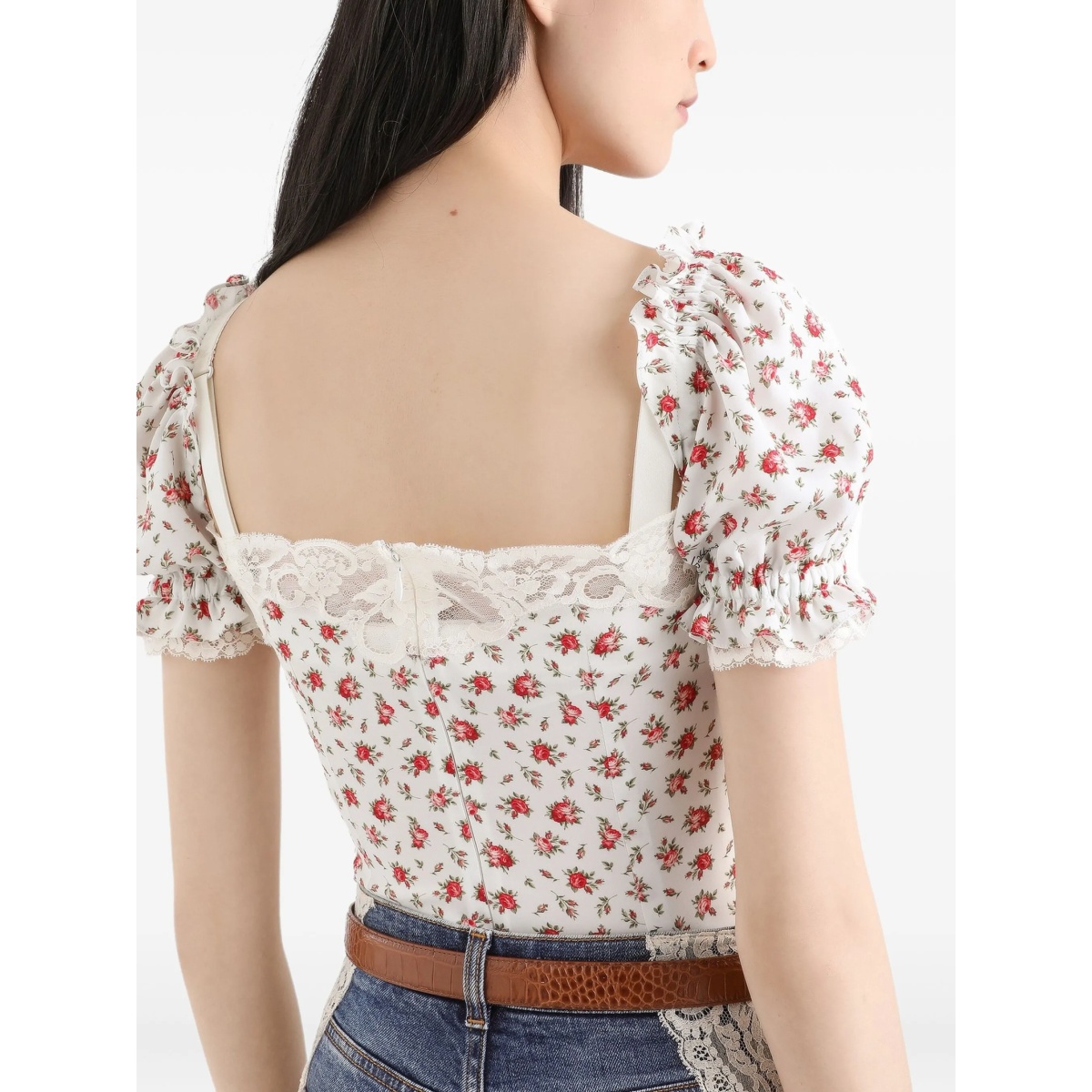 floral-print lace-trim top - Img 5