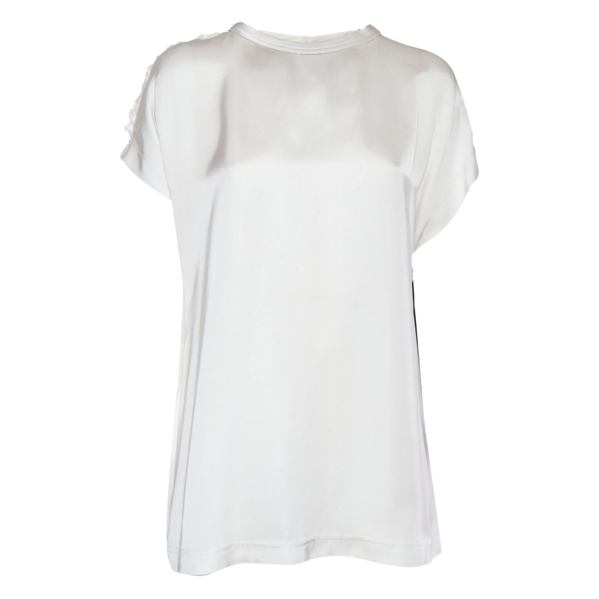 gathered-shoulder crystal-embellished top