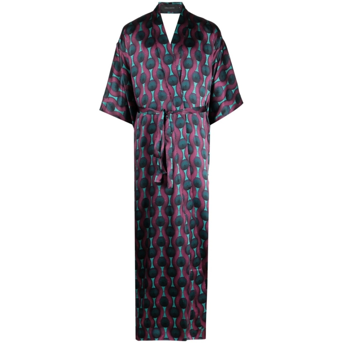 geometric-print tie-waist long jacket