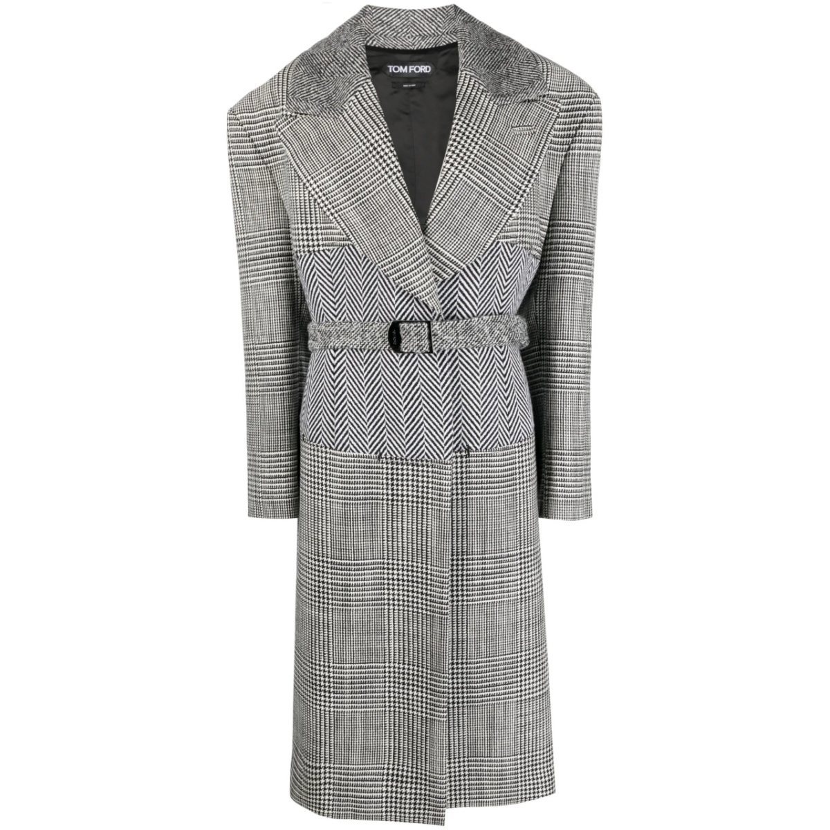 houndstooth-pattern belted coat
