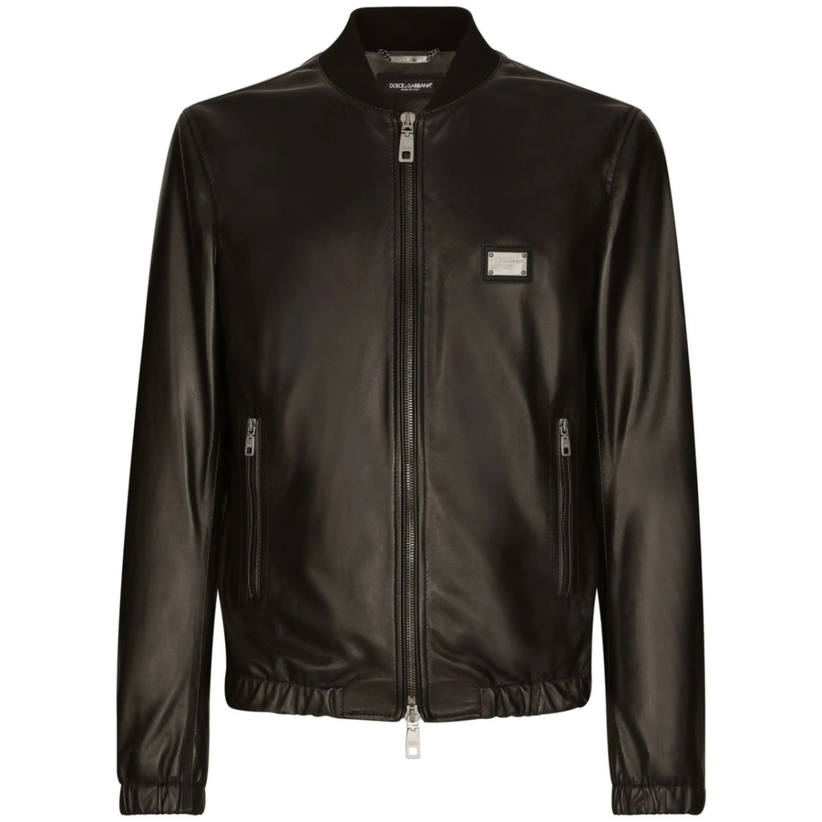 logo-appliqué leather jacket