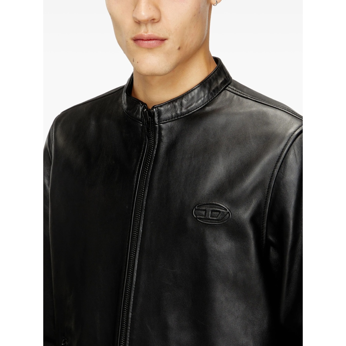 logo-embossed leather jacket - Img 5