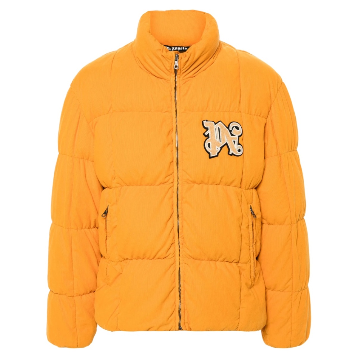 logo-patch corduroy down jacket