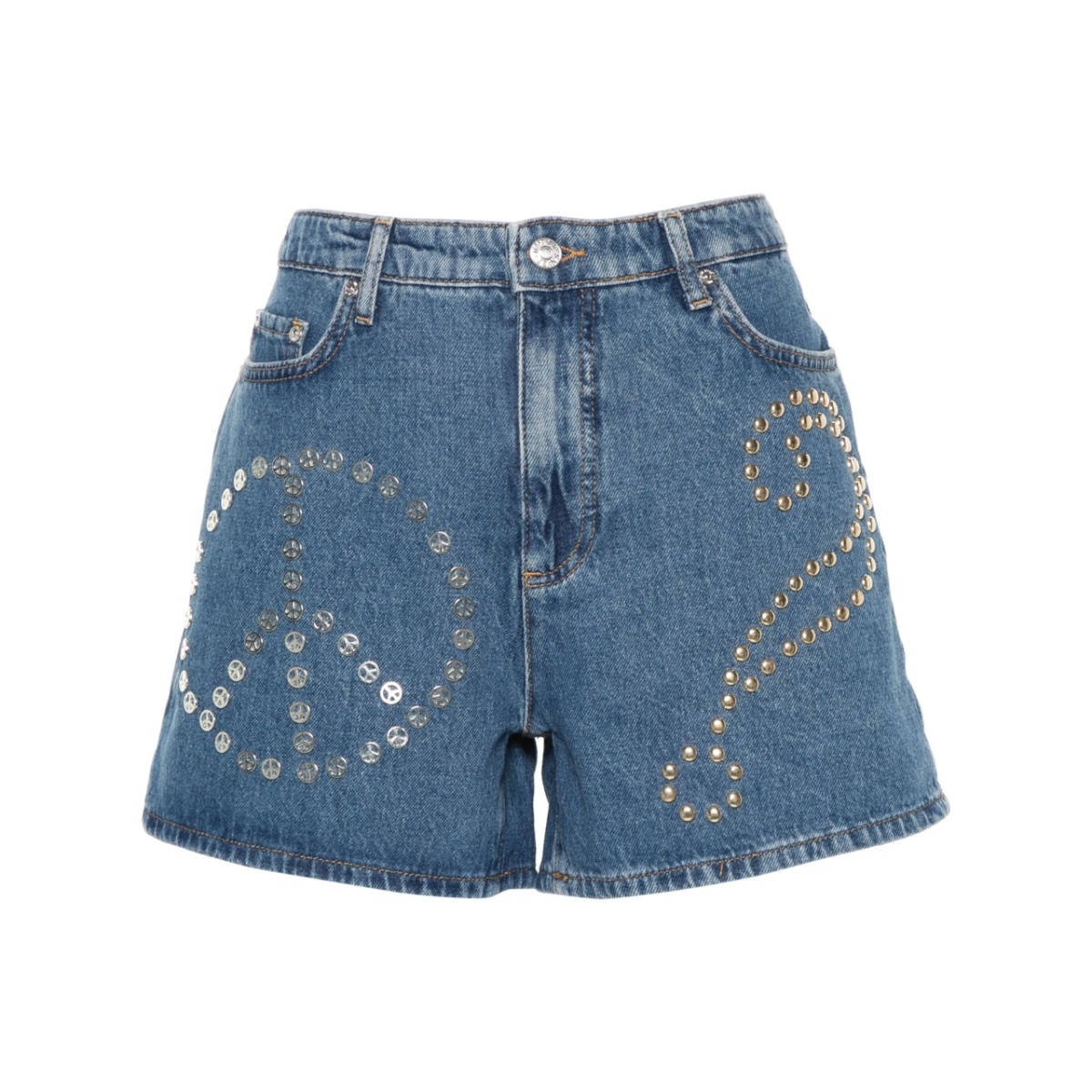 logo-patch stud-embellished denim shorts